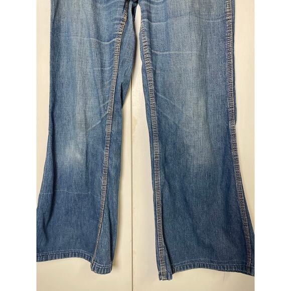 Vintage Red Snap Flare Jeans 1970s High Waist Wide Leg Bell Bottom Jeans Size 6 - Picture 3 of 16